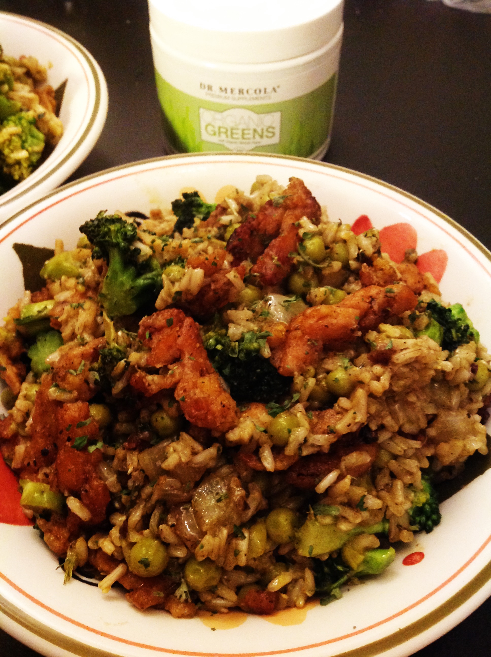 Super Green Rice with Veggies, Soy Curls and Dr. Mercola’s Organic